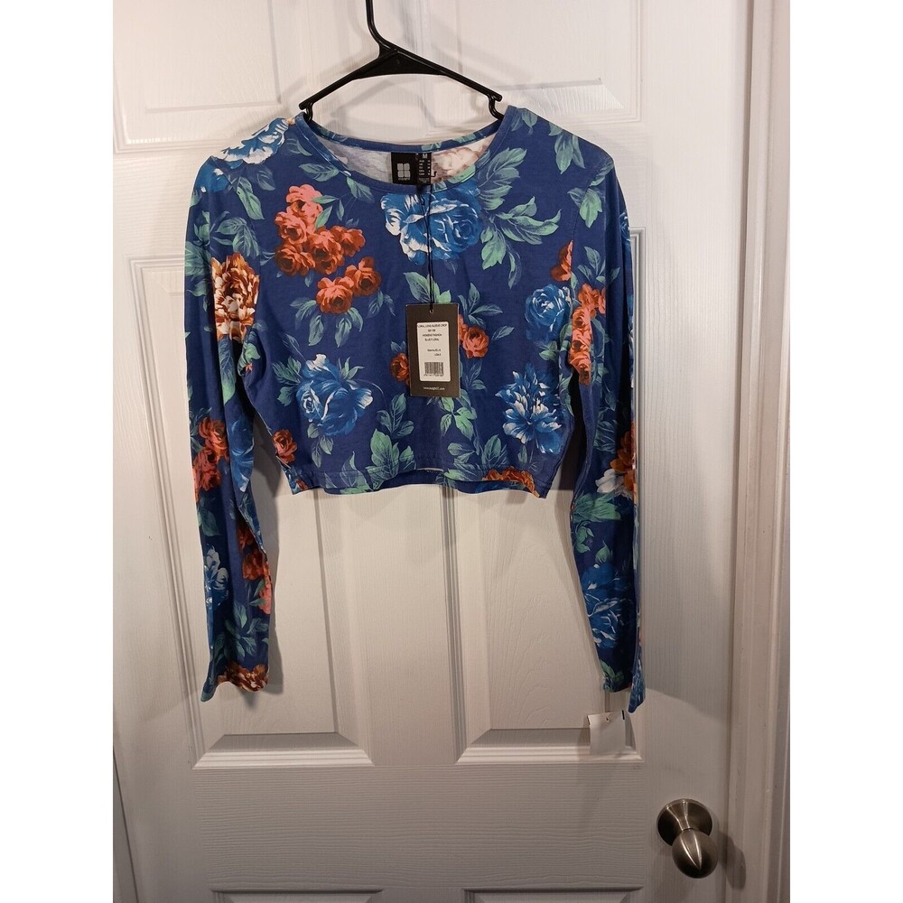 Insight Crop Top Floral Long Sleeve Top Size M (6) Blue Multicolor